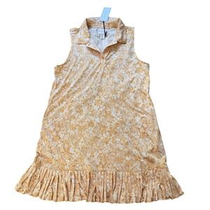 Laura Ashley Mustard Yellow Floral Sleeveless Polo Dress Pleated Hem XL NWT